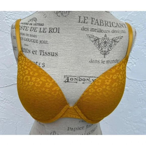 Pink Victoria's Secret Wear Everywhere Underwire Push Up Bra Yellow Sz 34 D - Picture 6 of 9